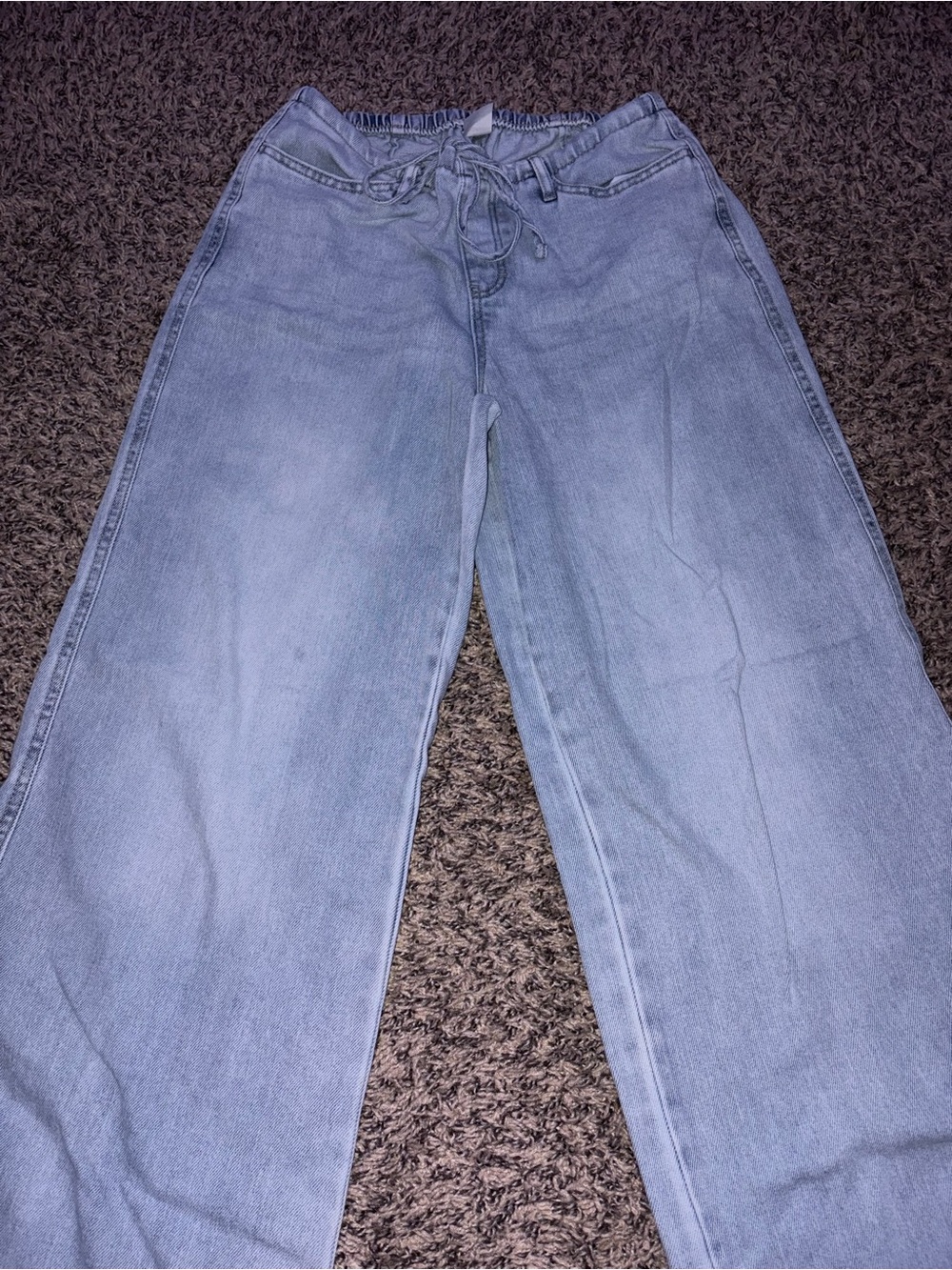 Light Wash Wide-Leg Jeans with Drawstring Waist